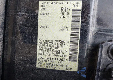 2012 Nissan Altima 2.5 S from USA, damaged, VIN 1N4AL2AP6CN410625